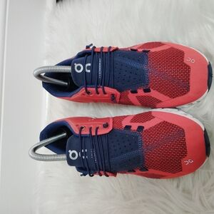 On Running Coral and Navy Sneakers